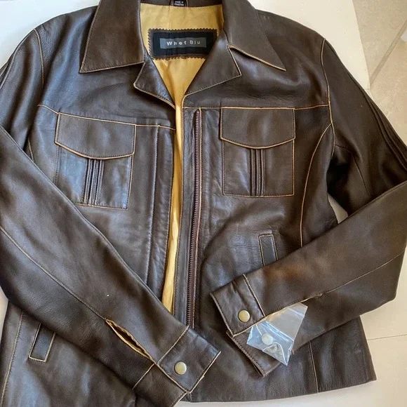 Whet‎ Blu Brown Leather Jacket EUC